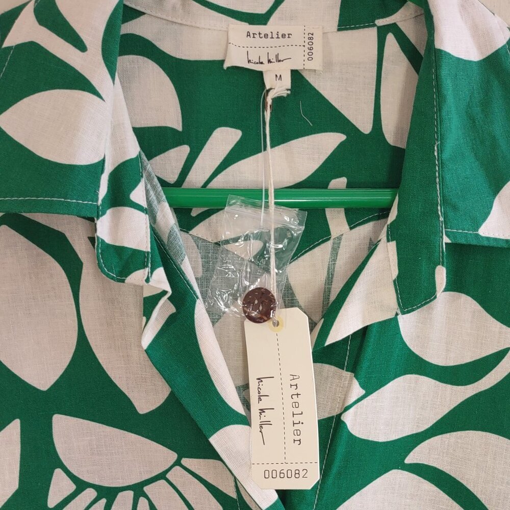 NWT Nicole Miller Linen Shirt Crop Jacket Tropical Button-Up Short Sleeve Size M - Picture 11 of 11